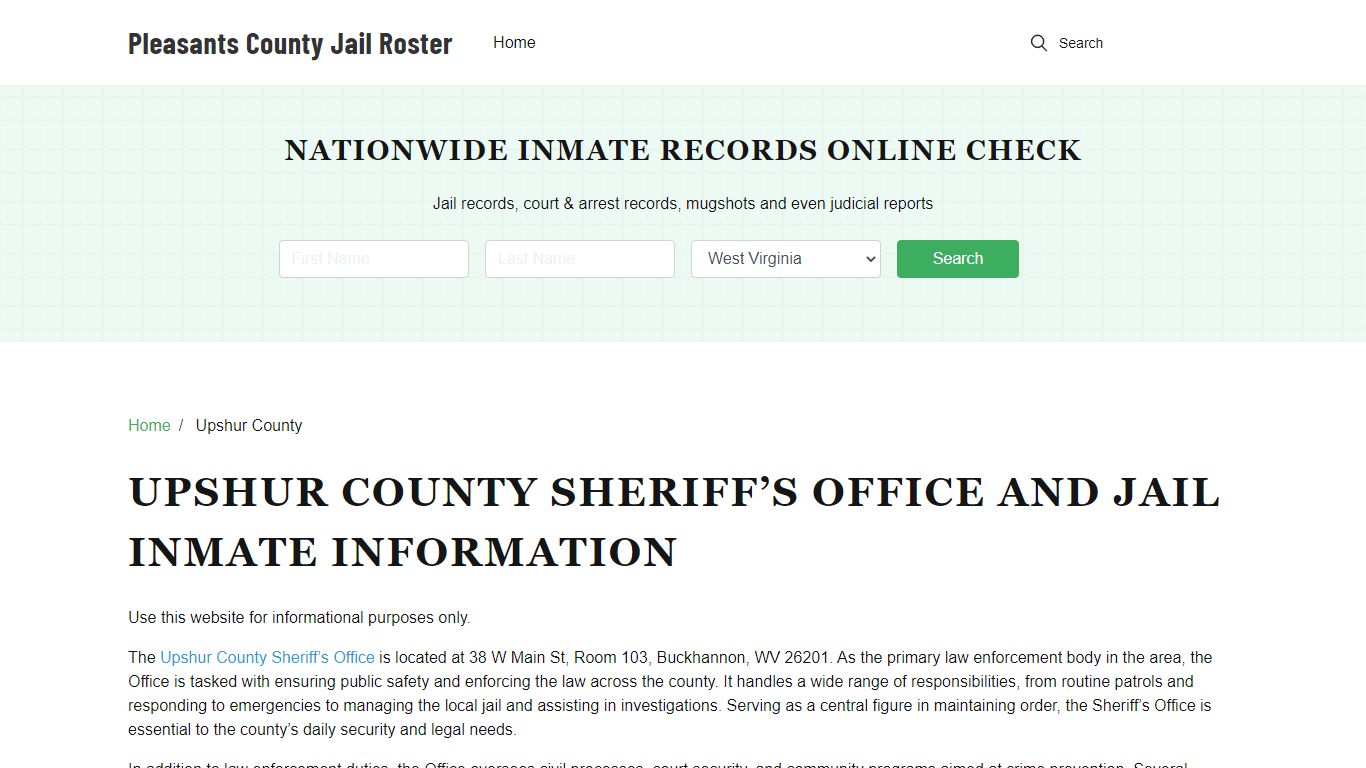 Upshur County Sheriff, WV, Jail Inmate Search, Arrests Lookup